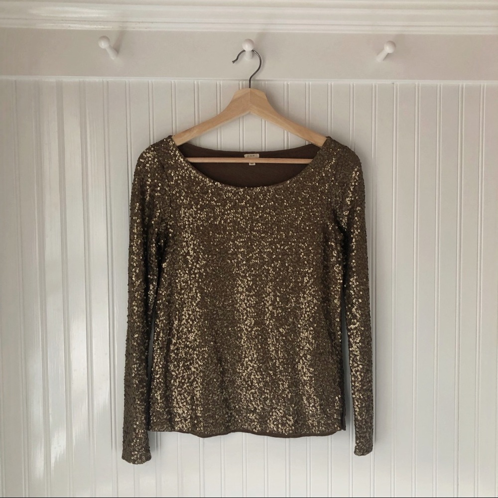 J.Crew Long Sleeve Sequin Tee Tshirt Olive Glimmer